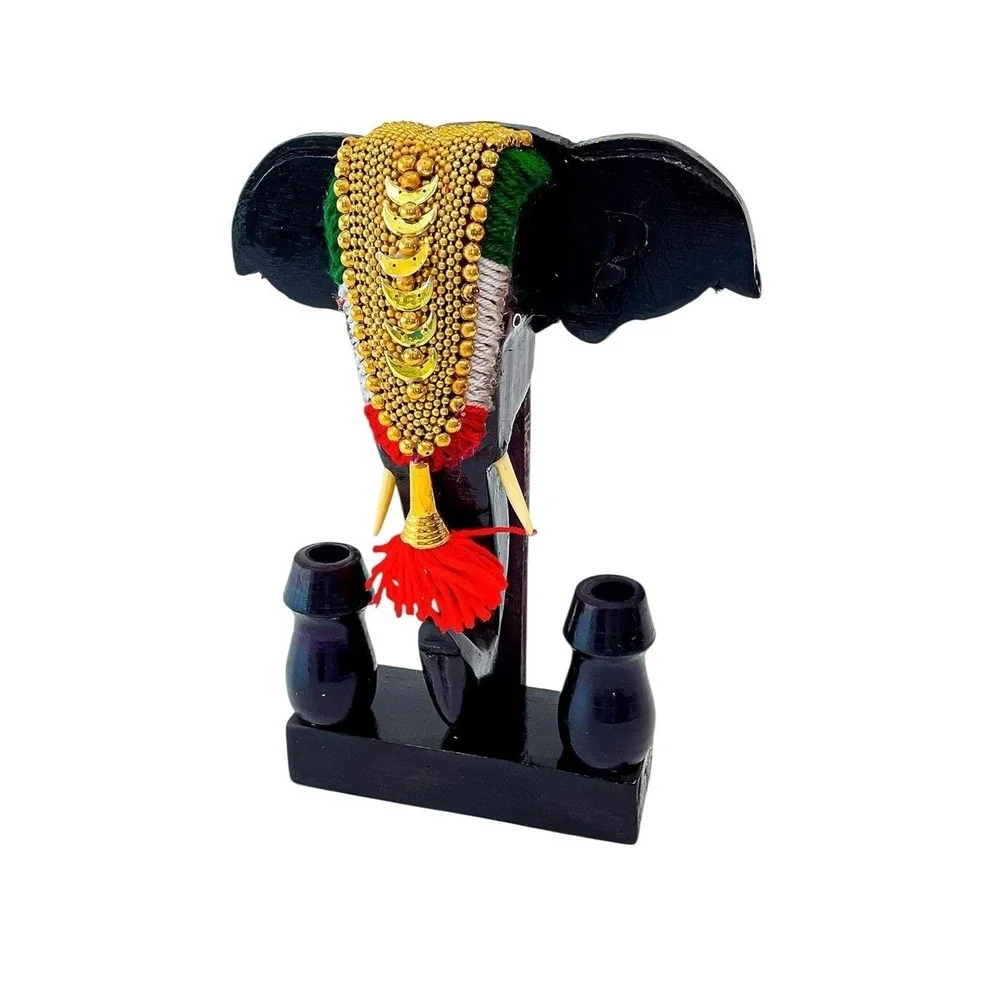 Handcrafted wooden elephant‎ head with nettipattam with pen holder Kerala 6